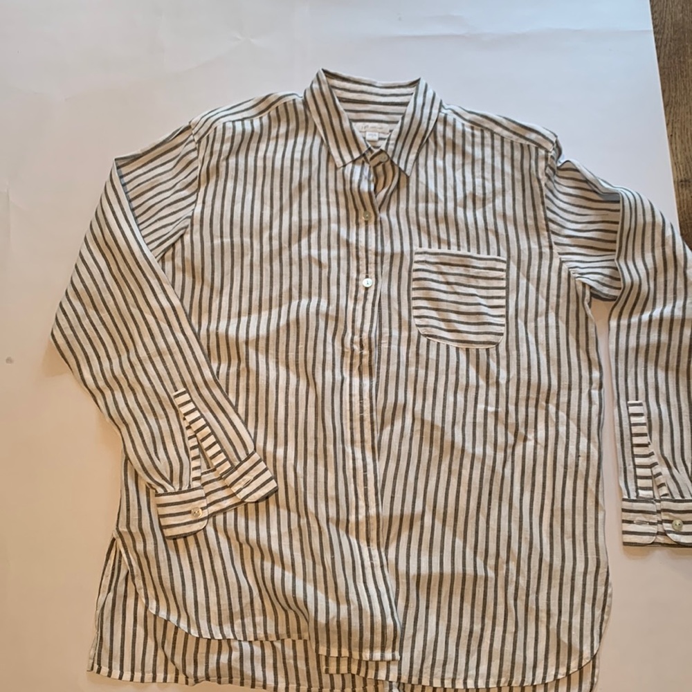J.Jill Linen Button-down - Green Stripe